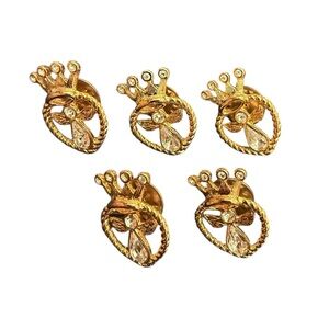 Vintage Bundle of (5) Brooches Heart Crown Angels Gold Rhinestones